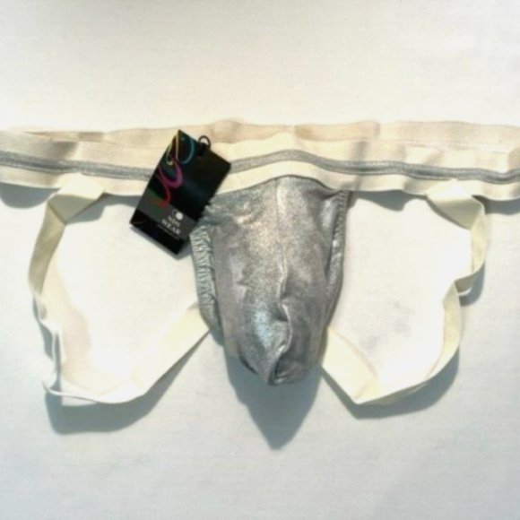 "NDS" Silver Lame' Jockstrap - Silver/White (NDS-DM721-SLVL) - Picture 1 of 6